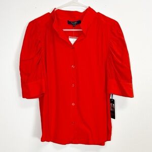 Rachel Roy Blouse Womens Medium Red Short Sleeve Button Front NWT NEW